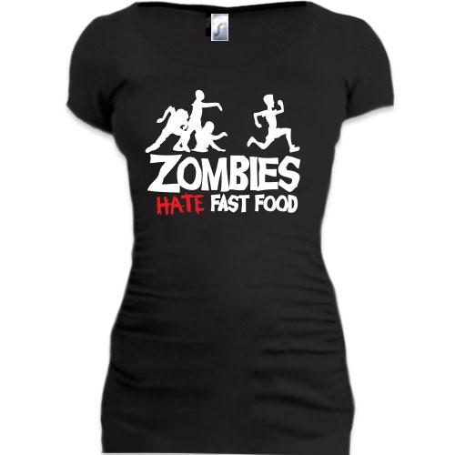 Женская удлиненная футболка Zombies hate fast food