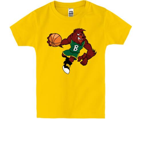 Детская футболка с медведем баскетболистом