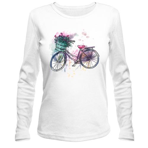 Жіночий лонгслів з велосипедом і квітами
