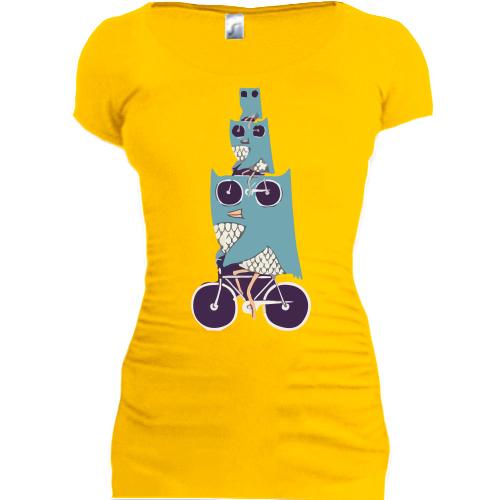 Подовжена футболка з совами на велосипеді