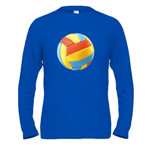 Лонгслив с красно-сине-желтым волейбольным мячом