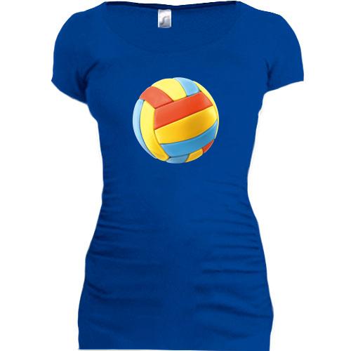 Подовжена футболка з червоно-синьо-жовтим волейбольним м'ячем