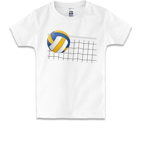 Детская футболка с волейбольным мячом и сеткой
