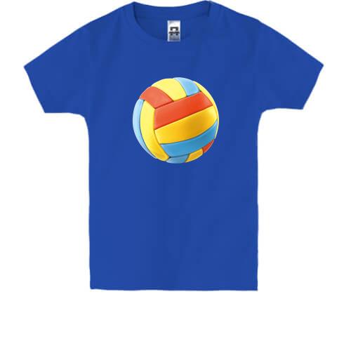 Детская футболка с красно-сине-желтым волейбольным мячом
