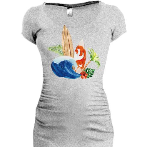 Подовжена футболка з дошками для серфінгу і хвилею