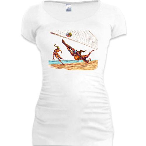 Подовжена футболка з пляжним волейболом