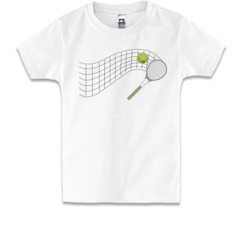 Детская футболка с теннисной сеткой, ракеткой и мячом