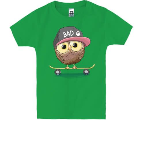 Детская футболка с совой на скейте