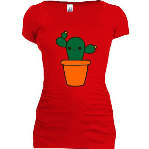 Подовжена футболка з веселим кактусом