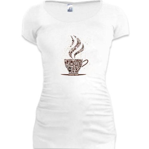Подовжена футболка з чашкою кави 