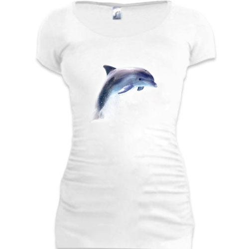 Подовжена футболка з дельфіном що вистрибує