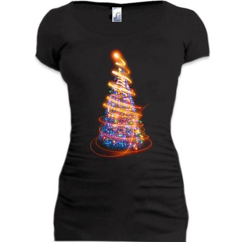 Подовжена футболка з новорічною ялинкою у вогнях