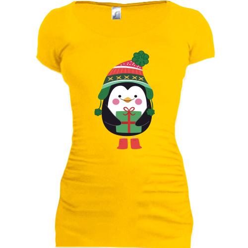 Подовжена футболка із зображенням пінгвіна з подарунком