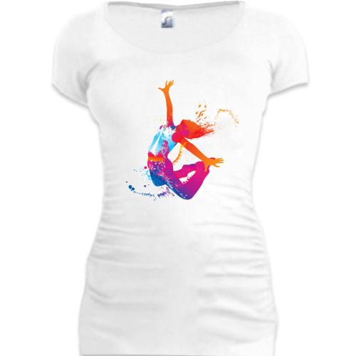 Подовжена футболка з барвистим танцюристом