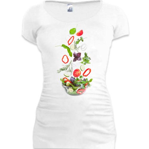 Подовжена футболка з вегетаріанським салатом