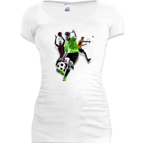Подовжена футболка з футболістом, баскетболістом і тенісистом
