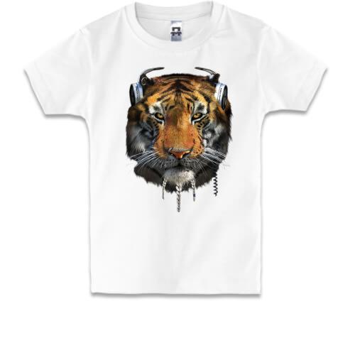 Детская футболка с тигром в наушниках