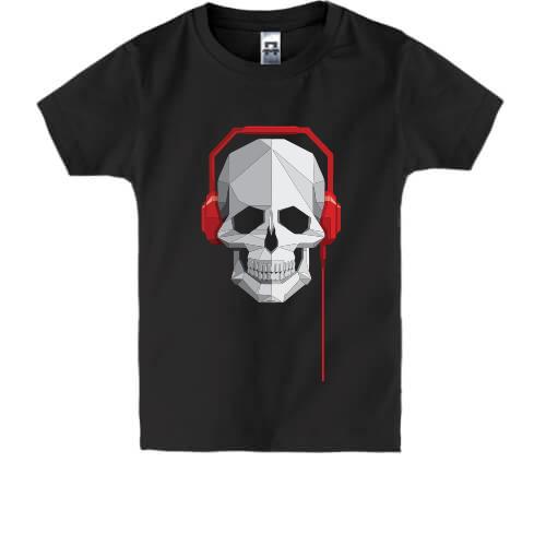 Детская футболка с дизайнерским черепом в наушниках