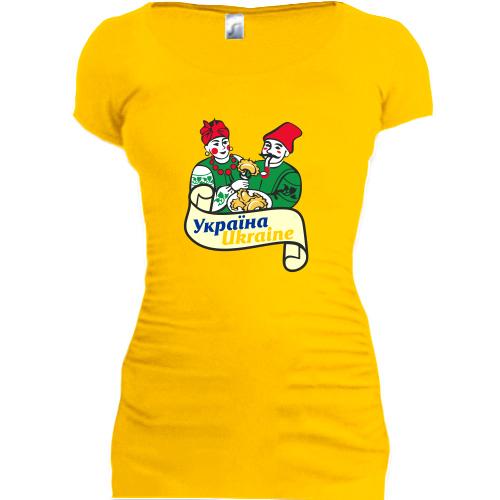 Женская удлиненная футболка Українці з варениками