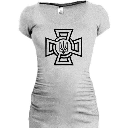 Женская удлиненная футболка с гербом Украины и крестом