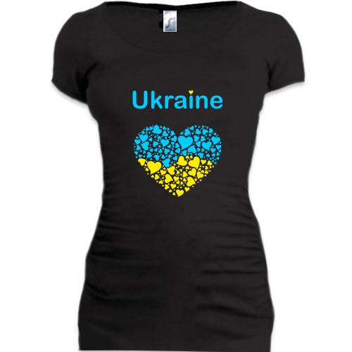Женская удлиненная футболка Ukraine - сердце