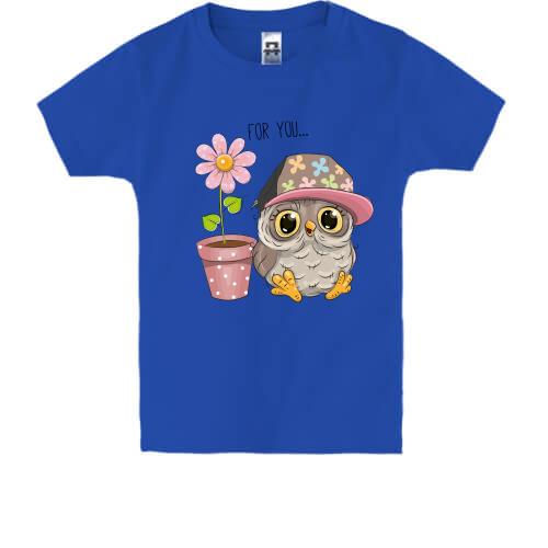 Детская футболка с совёнком и цветком 