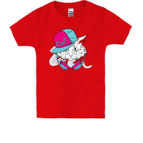Детская футболка с котом в наушниках (cool)