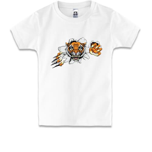 Детская футболка с тигром разрывающим футболку
