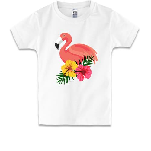 Детская футболка с цветами и фламинго