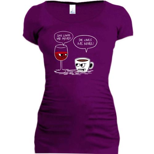 Подовжена футболка з кавою і вином 