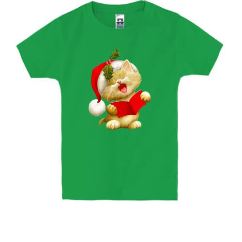 Детская футболка с Рождественским котёнком