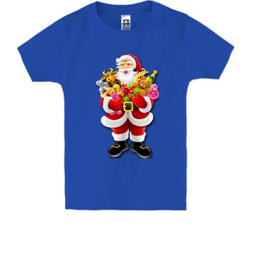 Детская футболка с изображением Санты с подарками