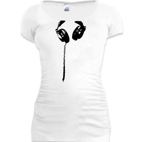 Женская удлиненная футболка Наушники (5)