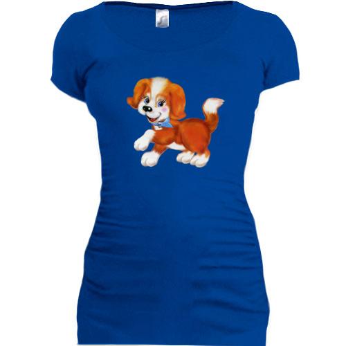 Подовжена футболка з милою собакою