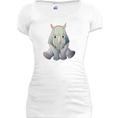 Подовжена футболка з маленьким носорогом
