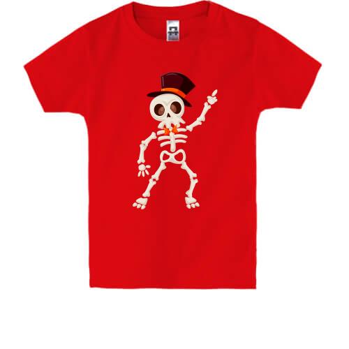 Детская футболка со скелетом в шляпе