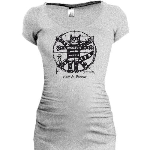 Женская удлиненная футболка Кот Да Винчи