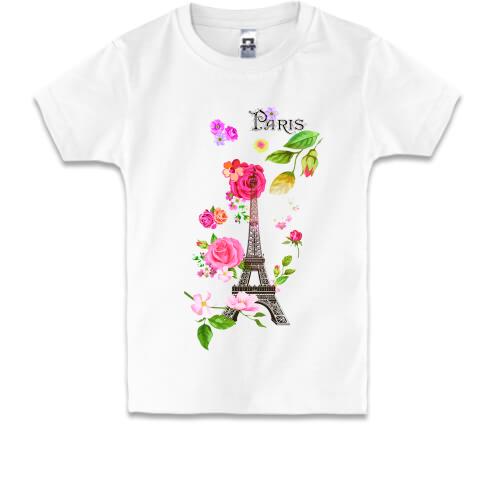 Детская футболка с Эйфелевой башней и цветами 