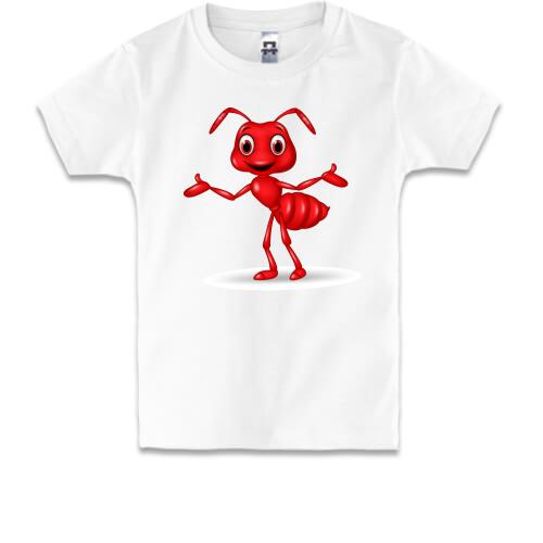 Детская футболка с муравьем разводящим руками