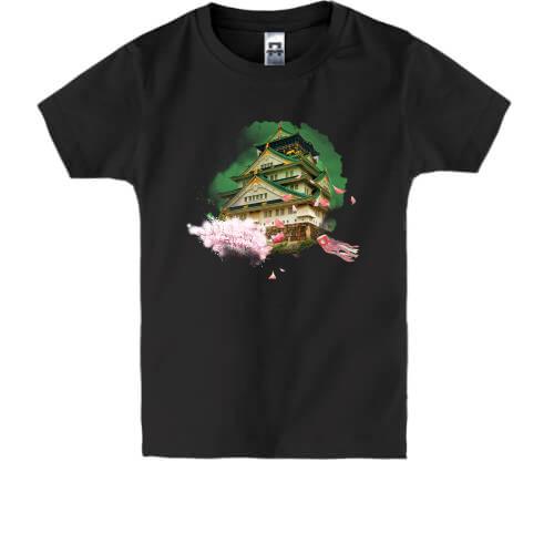 Дитяча футболка c будинком в японському стилі і сакурою