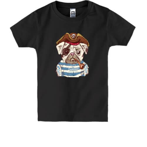 Детская футболка c мопсом-пиратом