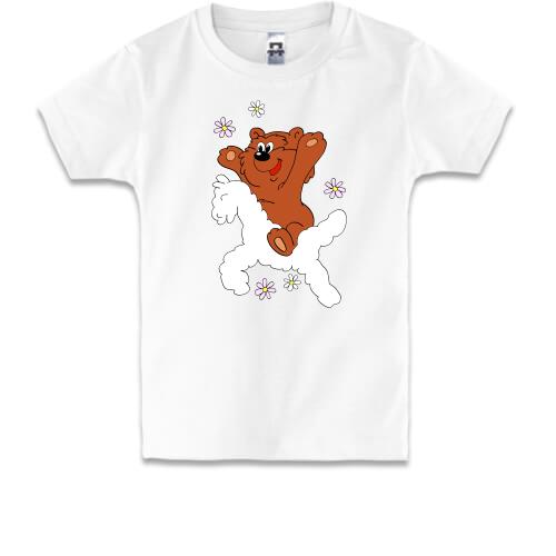 Детская футболка с медведем на облачной лошади