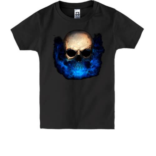 Детская футболка с черепом в синем пламени
