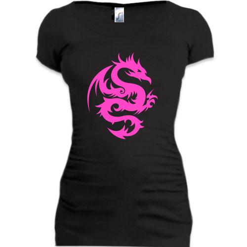 Женская удлиненная футболка Розовый дракон