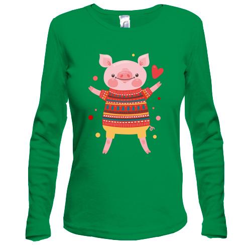 Лонгслив со свинкой в новогоднем свитере