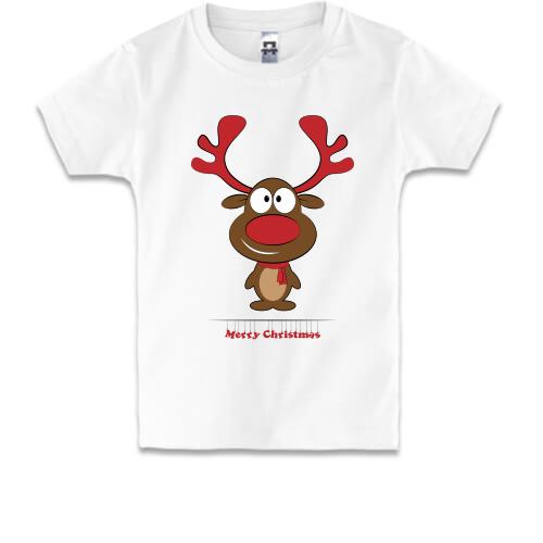 Детская футболка с оленем Merry Christmas