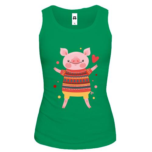 Жіноча майка зі свинкою в новорічному светрі