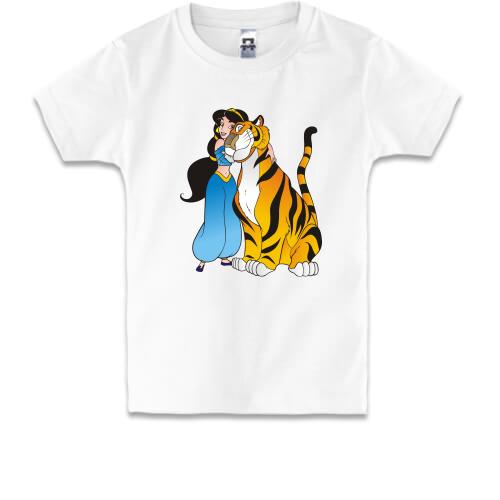 Детская футболка с принцессой Жасмин и тигром