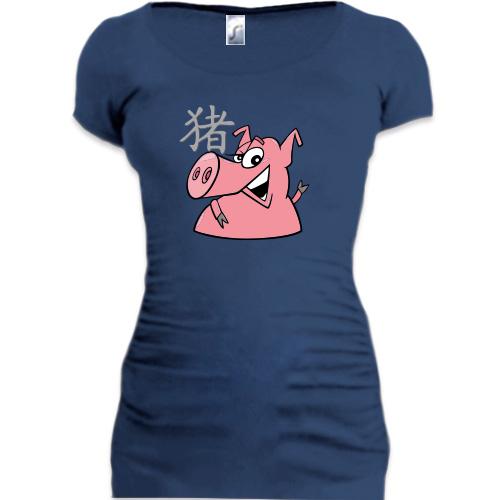 Подовжена футболка з китайською свинею
