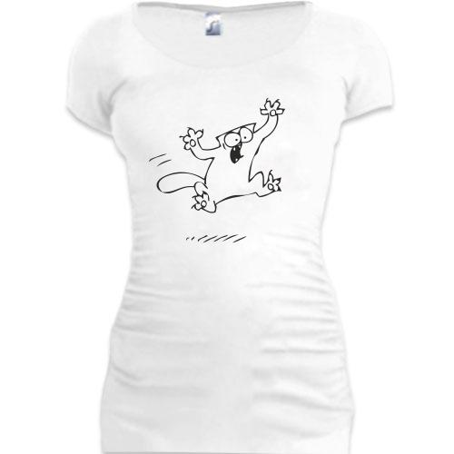 Женская удлиненная футболка Кот Саймона в полете